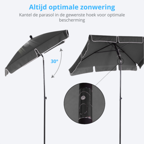 Zonnescherm - Parasol - Balkon parasol - Rechthoek - Knikbaar - 200 x 125 cm - Grijs