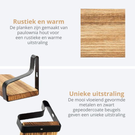 Costway - Wandplank - Zwevende wandplank - 3 Stuks - Industrieel - Hout - Bruin/Zwart