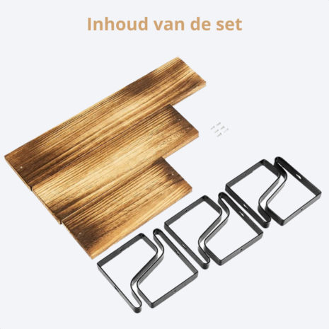 Costway - Wandplank - Zwevende wandplank - 3 Stuks - Industrieel - Hout - Bruin/Zwart