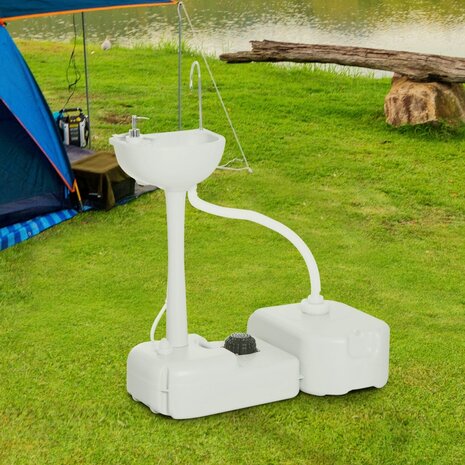 Camping wastafel - Wasbak met opvangtank voor afvalwater - Lichtgrijs - 83 x 50 x 103 cm