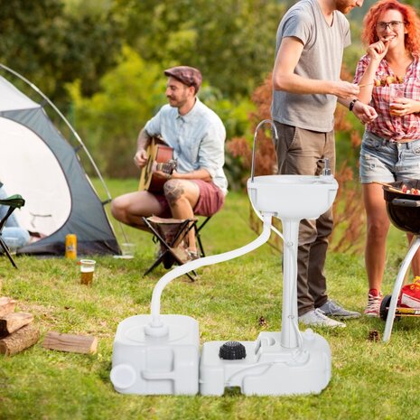 Camping wastafel - Wasbak met opvangtank voor afvalwater - Lichtgrijs - 83 x 50 x 103 cm