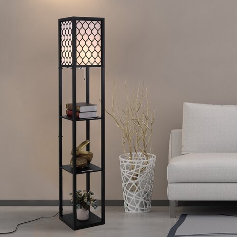 Zenzee vloerlamp - Staande lamp - Stalamp - Stalamp - Met opbergruimte - 26L x 26B x 160H cm - Zwart