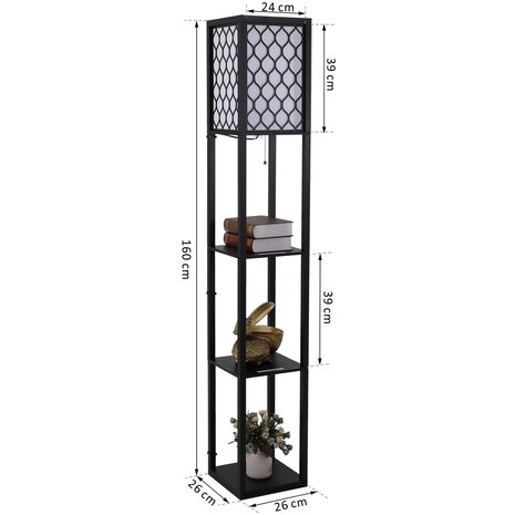 Zenzee vloerlamp - Staande lamp - Stalamp - Stalamp - Met opbergruimte - 26L x 26B x 160H cm - Zwart