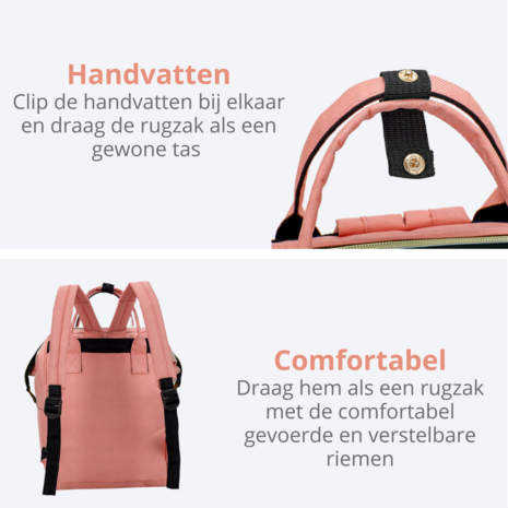 Zenzee - Luiertas - Rugzak - Inclusief buggy en kinderwagenhaken - Met isoleervak - 30 L - Roze