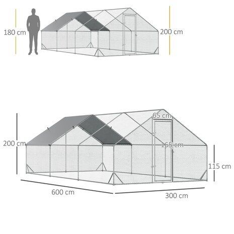 Kippenhok met schaduw voor 12 tot 18 kippen - Buitenverblijf kippen - Kippenren - Staal - 3 x 6 x 2 m