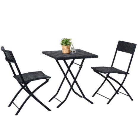 3-delige Bistroset poly rattan - inklapbaar - Balkon tuinmeubelset - Zwart