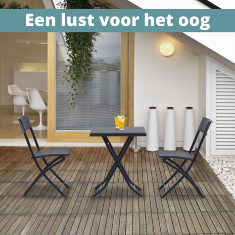 3-delige Bistroset poly rattan - inklapbaar - Balkon tuinmeubelset - Zwart