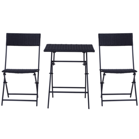 3-delige Bistroset poly rattan - inklapbaar - Balkon tuinmeubelset - Zwart