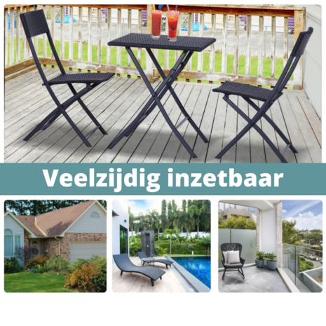 3-delige Bistroset poly rattan - inklapbaar - Balkon tuinmeubelset - Zwart