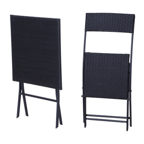 3-delige Bistroset poly rattan - inklapbaar - Balkon tuinmeubelset - Zwart