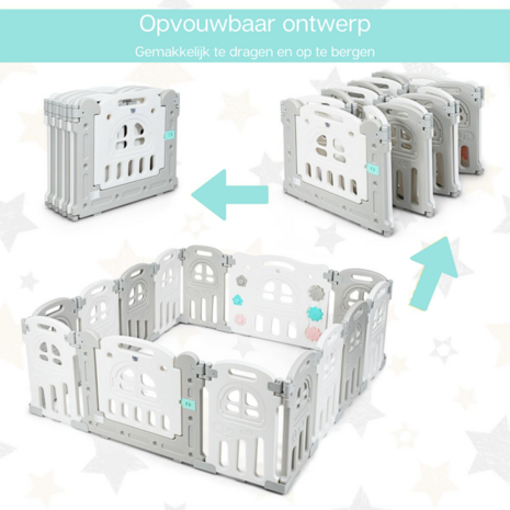 Grondbox - Grondbox Baby - Playpen - Kinderbox - Speelbox - Wit/grijs - 150 x 150 x 60 cm