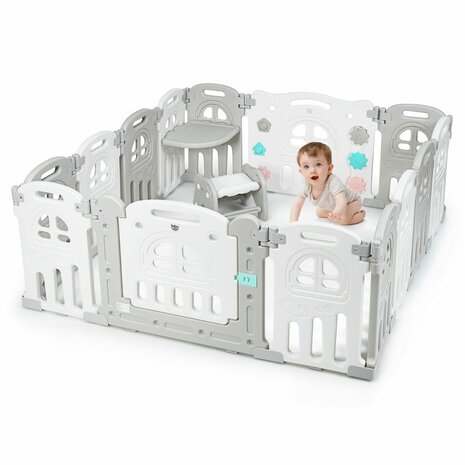 Grondbox - Grondbox Baby - Playpen - Kinderbox - Speelbox - Wit/grijs - 150 x 150 x 60 cm