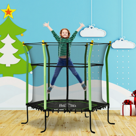 Kindertrampoline met veiligheidsnet - Trampoline - Buitenspeelgoed -  &Oslash;162cm - Groen