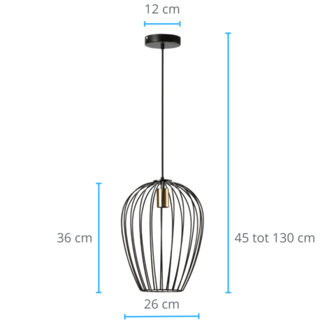 Zenzee Hanglamp - Pendellamp - Designlamp - Industrieel - Metaal - Zwart - &Oslash; 26 x 36 cm - E27