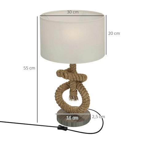 Tafellamp met touw - Leeslamp  - Natuurlijke uitstraling - Hennep touw - Inclusief LED lamp - USB oplaadpunt