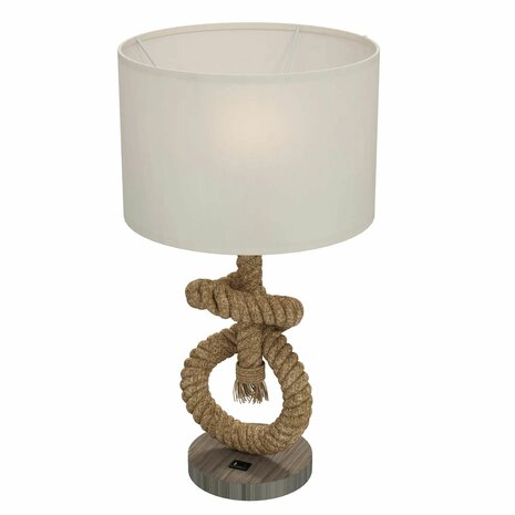 Tafellamp met touw - Leeslamp  - Natuurlijke uitstraling - Hennep touw - Inclusief LED lamp - USB oplaadpunt