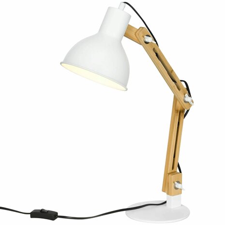 Bureaulamp - Verstelbaar - Bamboe - Wit - Bureaulampen - Tafellamp - Leeslamp - 40W