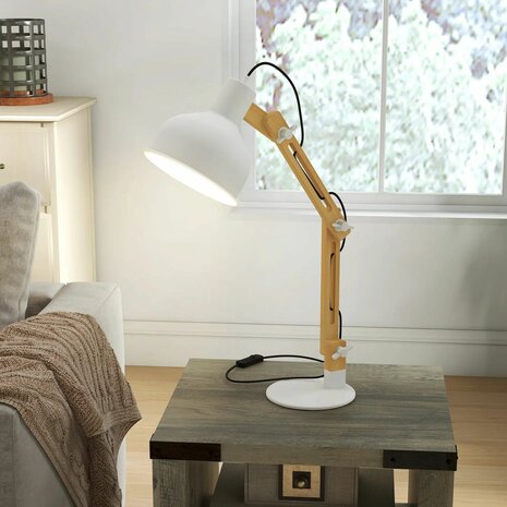 Bureaulamp - Verstelbaar - Bamboe - Wit - Bureaulampen - Tafellamp - Leeslamp - 40W