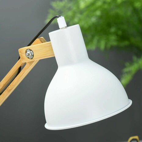 Bureaulamp - Verstelbaar - Bamboe - Wit - Bureaulampen - Tafellamp - Leeslamp - 40W