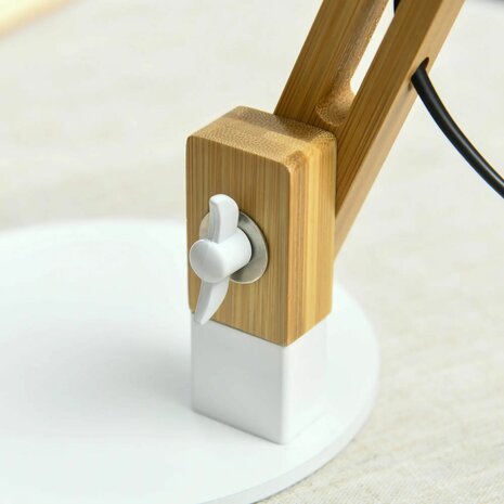 Bureaulamp - Verstelbaar - Bamboe - Wit - Bureaulampen - Tafellamp - Leeslamp - 40W