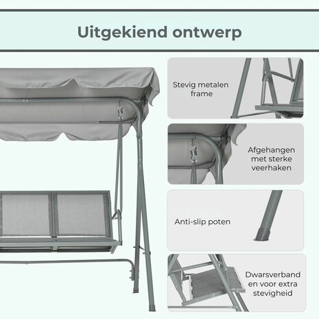 Grijze schommelbank voor 3 personen