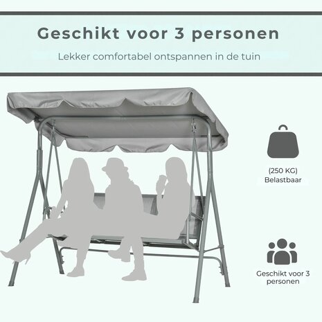 Grijze schommelbank voor 3 personen