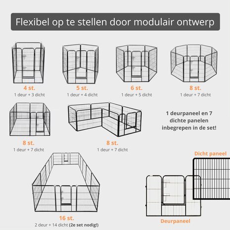 Hondenren S - Puppyren - Hondenbench - Staal - 60 cm hoog - 640 cm omtrek - Uitbreidbaar - Staal - 80 x 60 cm &Oslash; 210 cm