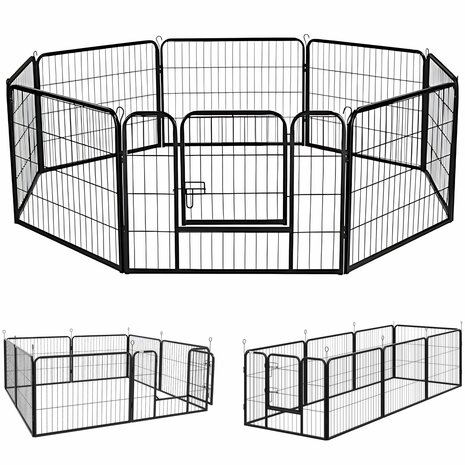 Hondenren S - Puppyren - Hondenbench - Staal - 60 cm hoog - 640 cm omtrek - Uitbreidbaar - Staal - 80 x 60 cm &Oslash; 210 cm