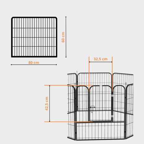 Hondenren S - Puppyren - Hondenbench - Staal - 60 cm hoog - 640 cm omtrek - Uitbreidbaar - Staal - 80 x 60 cm &Oslash; 210 cm