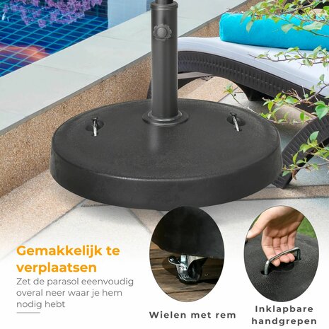 Parasolvoet - Parasol voet - Parasolvoet op wielen - Parasolvoet verrijdbaar - 23,5 Kg - Zwart