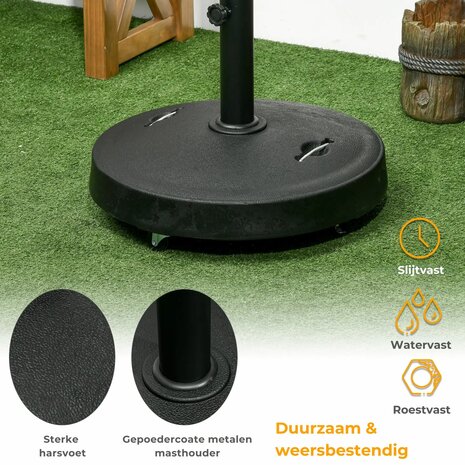 Parasolvoet - Parasol voet - Parasolvoet op wielen - Parasolvoet verrijdbaar - 23,5 Kg - Zwart