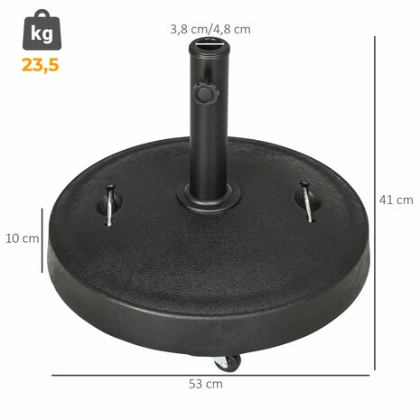 Parasolvoet - Parasol voet - Parasolvoet op wielen - Parasolvoet verrijdbaar - 23,5 Kg - Zwart