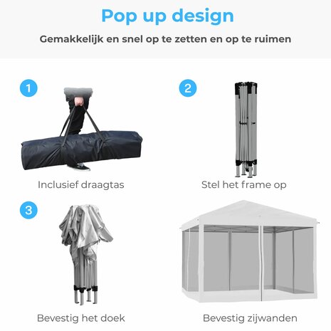 Tuinpaviljoen - Prieel - Partytent - Paviljoen - Zonwering - wit - 3 x 3 m