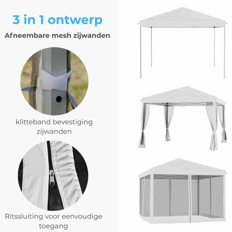Tuinpaviljoen - Prieel - Partytent - Paviljoen - Zonwering - wit - 3 x 3 m
