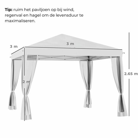 Tuinpaviljoen - Prieel - Partytent - Paviljoen - Zonwering - wit - 3 x 3 m