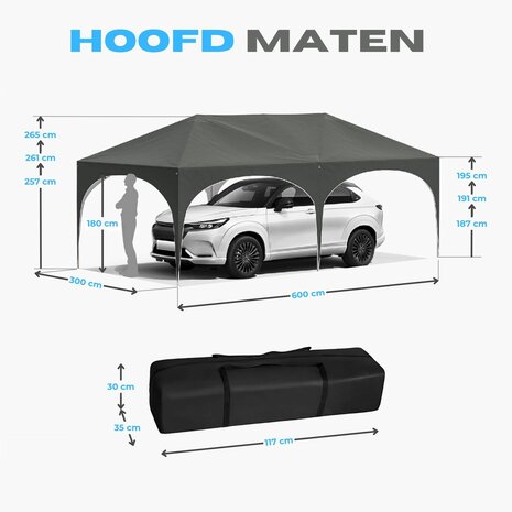 Partytent Opvouwbaar - Met Zijwanden &ndash; Paviljoen - Easy Up partytent &ndash; Tuinpaviljoen &ndash; 6x3m &ndash; Waterdicht - Grijs