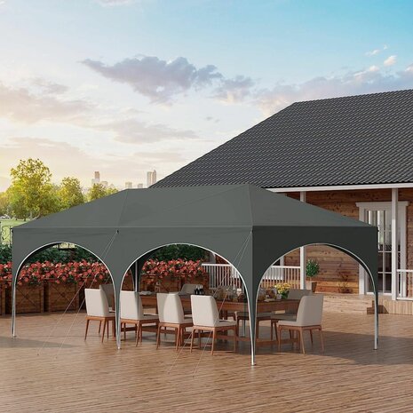 Partytent Opvouwbaar - Met Zijwanden &ndash; Paviljoen - Easy Up partytent &ndash; Tuinpaviljoen &ndash; 6x3m &ndash; Waterdicht - Grijs