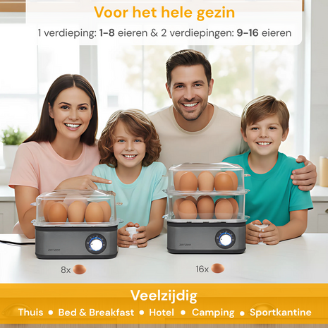 Zenzee eierkoker &ndash; Geschikt voor 16 eieren &ndash; 2 lagen - Elektrisch - Met timer &ndash; Kook, stoom en pocheer - RVS