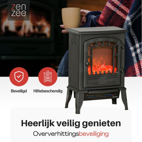 Sfeerhaard Elektrisch - Vrijstaand - Elektrische kachel - Elektrische haard &ndash; 1000/2000W &ndash; Zwart Openhaard