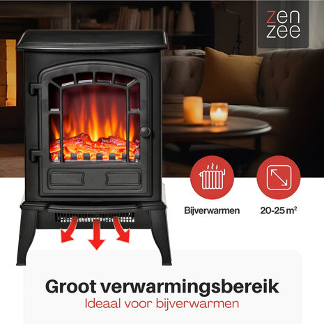 Sfeerhaard Elektrisch - Vrijstaand - Elektrische kachel - Elektrische haard &ndash; 1000/2000W &ndash; Zwart Openhaard