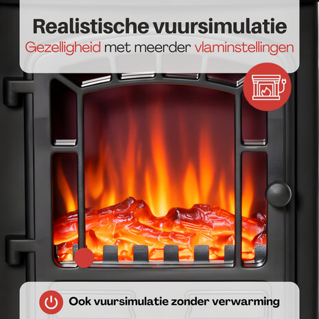 Sfeerhaard Elektrisch - Vrijstaand - Elektrische kachel - Elektrische haard &ndash; 1000/2000W &ndash; Zwart Openhaard