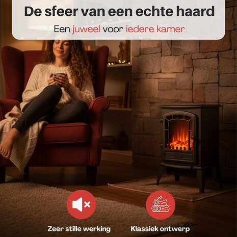 Sfeerhaard Elektrisch - Vrijstaand - Elektrische kachel - Elektrische haard &ndash; 1000/2000W &ndash; Zwart Openhaard