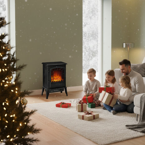 Sfeerhaard Elektrisch - Vrijstaand - Elektrische kachel - Elektrische haard &ndash; 1000/2000W &ndash; Zwart Openhaard