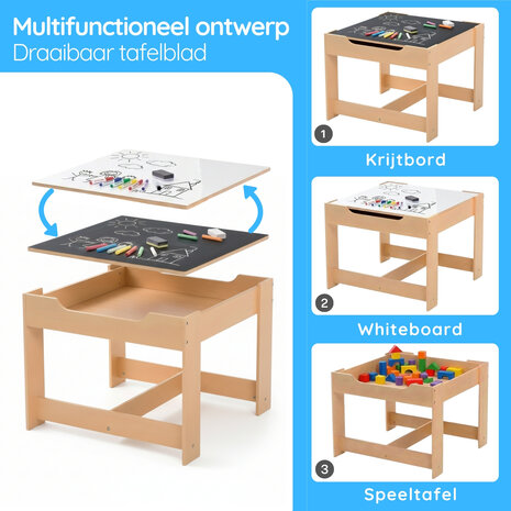 Kindertafel met stoeltjes &ndash; Kindertafel &ndash; Speeltafel &ndash; Met opbergruimte &ndash; Krijtbord/Whiteboard - 3 tot 7 jaar &ndash; Hout