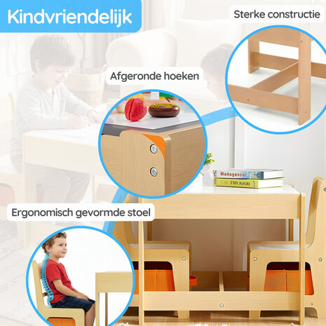 Kindertafel met stoeltjes &ndash; Kindertafel &ndash; Speeltafel &ndash; Met opbergruimte &ndash; Krijtbord/Whiteboard - 3 tot 7 jaar &ndash; Hout