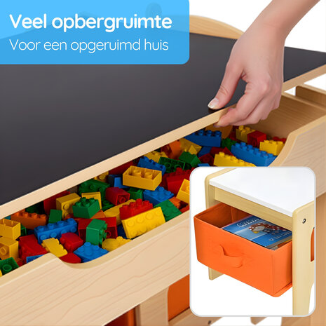 Kindertafel met stoeltjes &ndash; Kindertafel &ndash; Speeltafel &ndash; Met opbergruimte &ndash; Krijtbord/Whiteboard - 3 tot 7 jaar &ndash; Hout