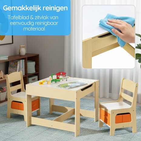 Kindertafel met stoeltjes &ndash; Kindertafel &ndash; Speeltafel &ndash; Met opbergruimte &ndash; Krijtbord/Whiteboard - 3 tot 7 jaar &ndash; Hout