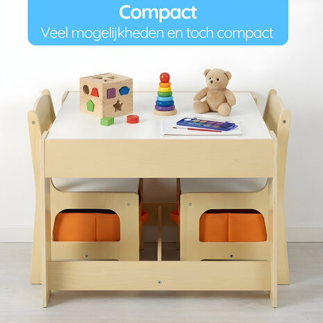 Kindertafel met stoeltjes &ndash; Kindertafel &ndash; Speeltafel &ndash; Met opbergruimte &ndash; Krijtbord/Whiteboard - 3 tot 7 jaar &ndash; Hout