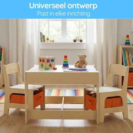 Kindertafel met stoeltjes &ndash; Kindertafel &ndash; Speeltafel &ndash; Met opbergruimte &ndash; Krijtbord/Whiteboard - 3 tot 7 jaar &ndash; Hout