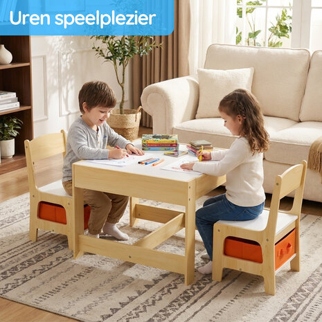 Kindertafel met stoeltjes &ndash; Kindertafel &ndash; Speeltafel &ndash; Met opbergruimte &ndash; Krijtbord/Whiteboard - 3 tot 7 jaar &ndash; Hout